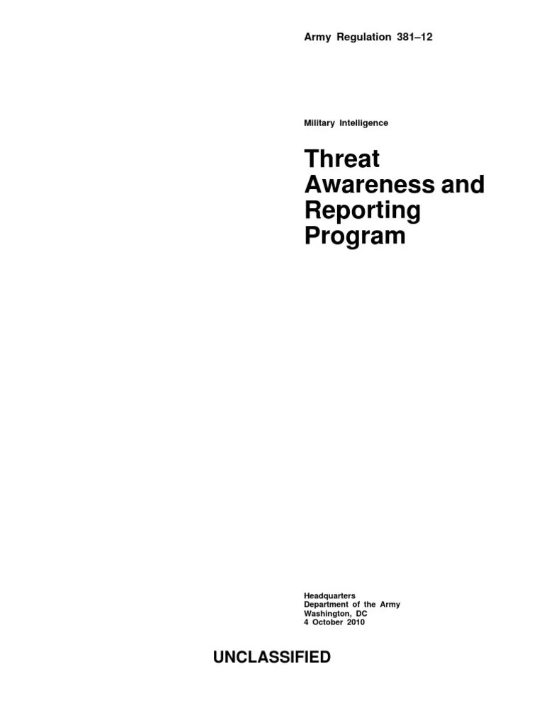 Army Threat Awareness And Reporting Program Classified Information