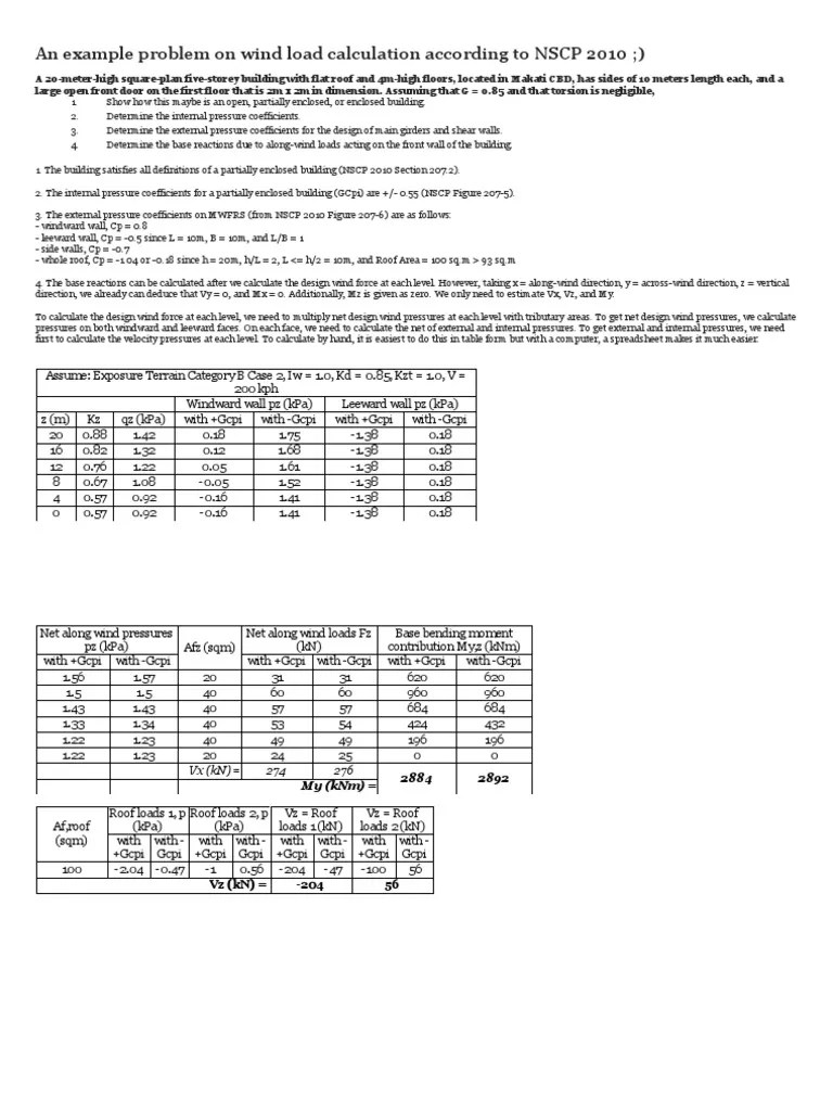 An Example Problem on Wind Load Calculation According to NSCP 2010