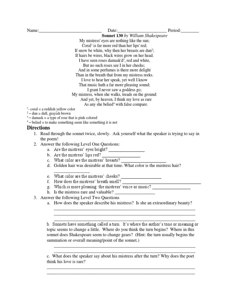 Sonnet 130 | Pdf | Sonnets | English Poetry