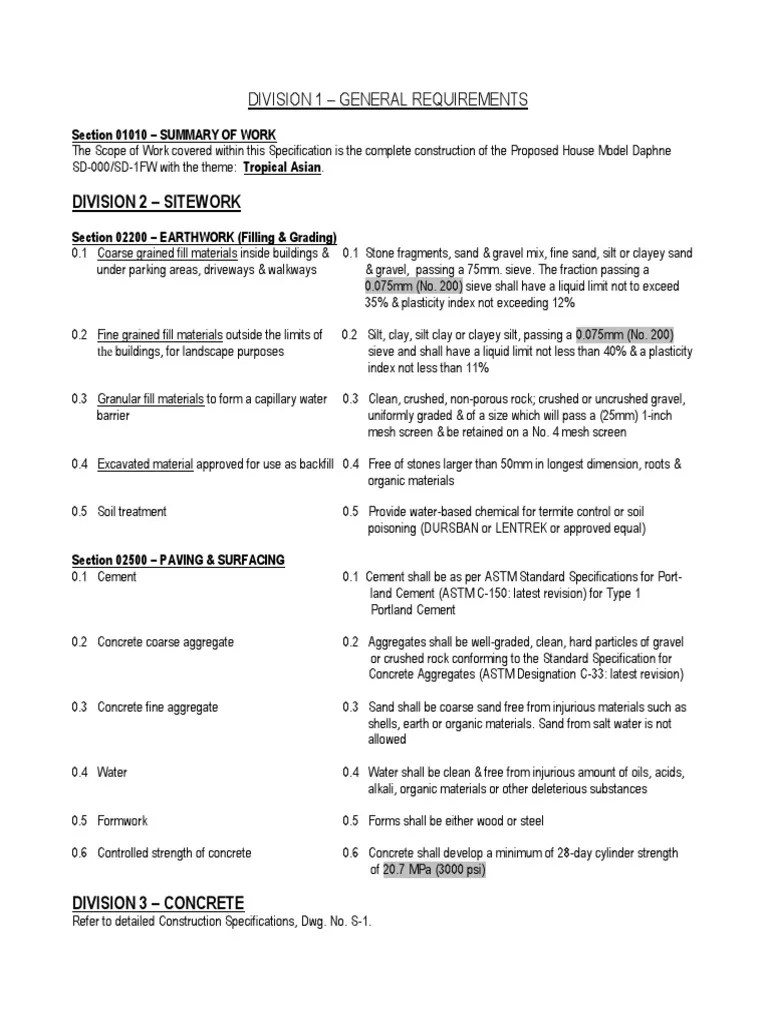 Sample Detailed Specification CSI Format PDF Framing