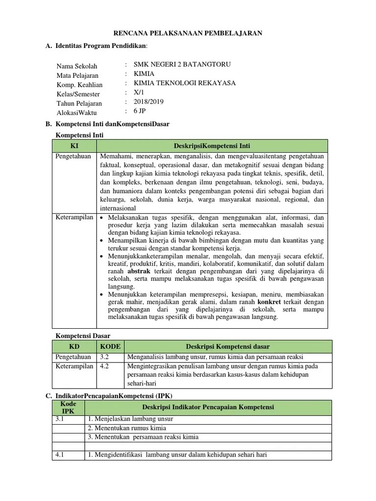 3.2 RPP Menganalisis Lambang Unsur SMK TEKNOLOGI DAN REKAYASA KELAS X | PDF