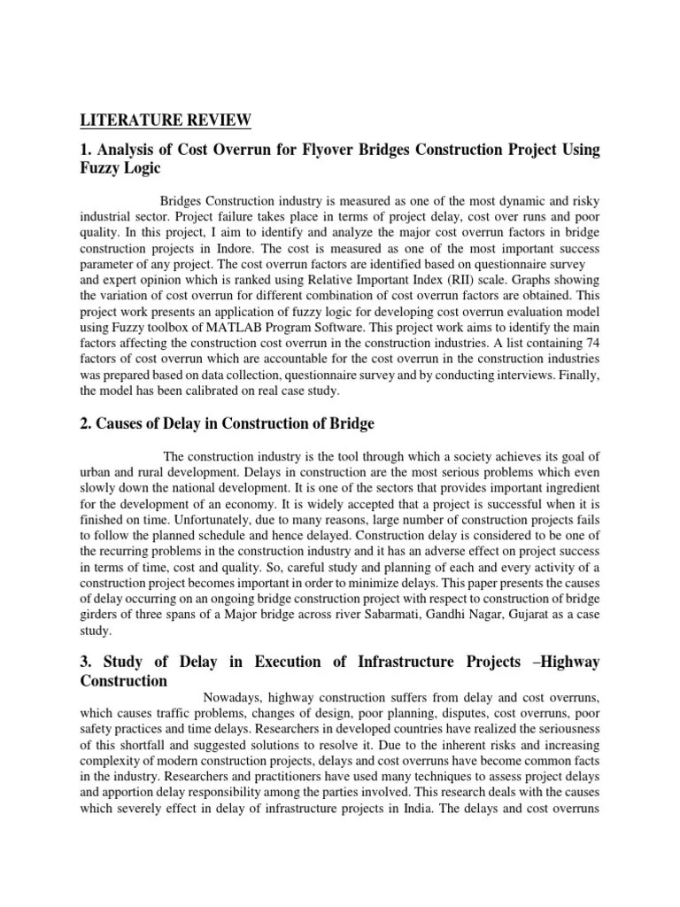 Literature Review 1. Analysis of Cost Overrun For Flyover Bridges