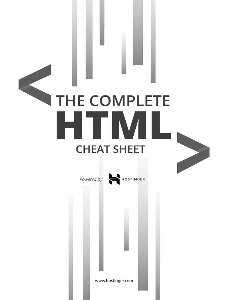 The Complete HTML Cheat Sheet (Black and White) Print Version Html Element Web Page Free