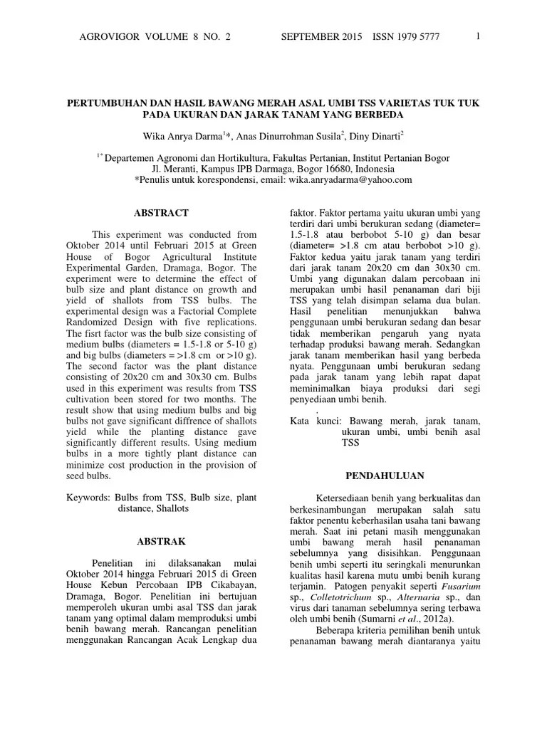 Jarak Tanam Bawang Merah Jurnal Karina