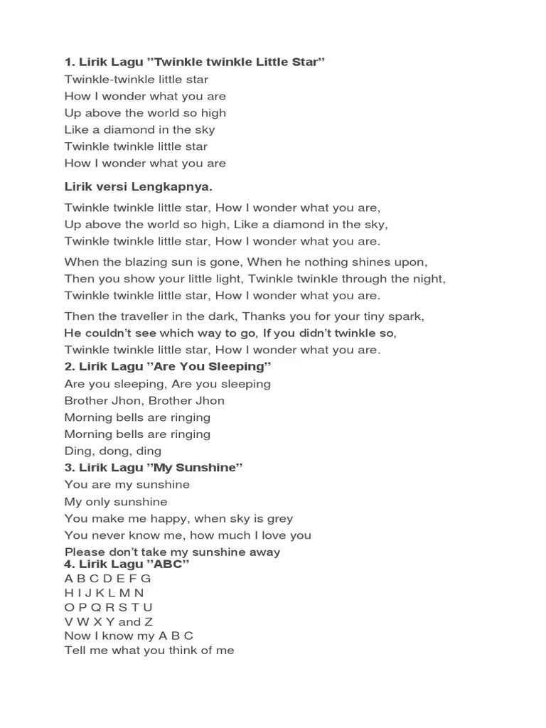 Kumpulan Lagu Anak Bahasa Inggris | PDF