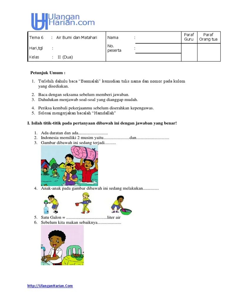 Soal Ukk Kelas 2 Tema 6 Air Bumi Dan Matahari Jumlah Soal