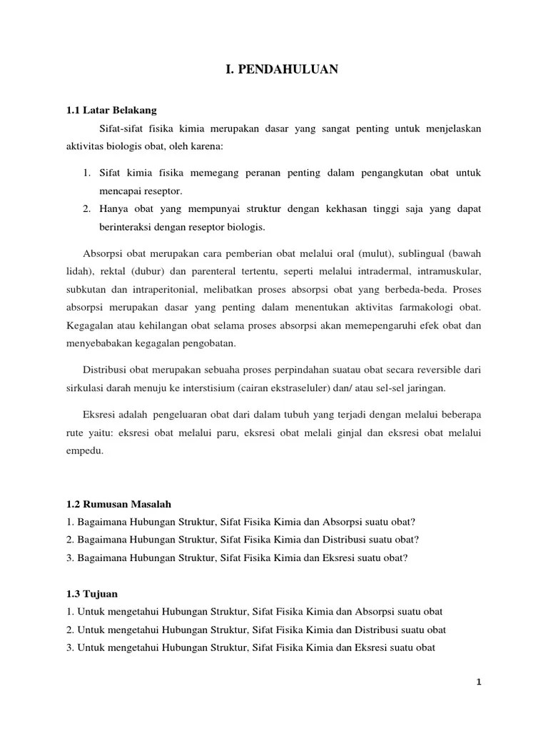 Makalah Hubungan Sifat Fisika Kimia Dengan Absorpsi, Distribusi Dan Eksresi  | PDF