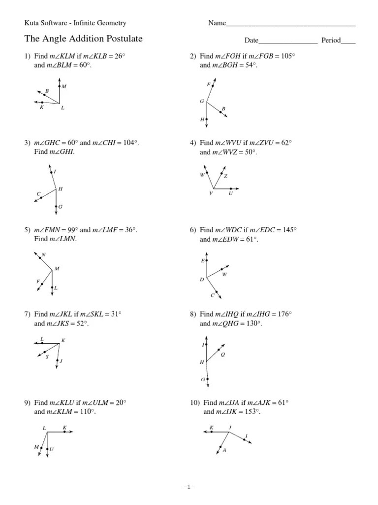 Angle Addition Postulate Worksheet Kuta angle bisectors kuta