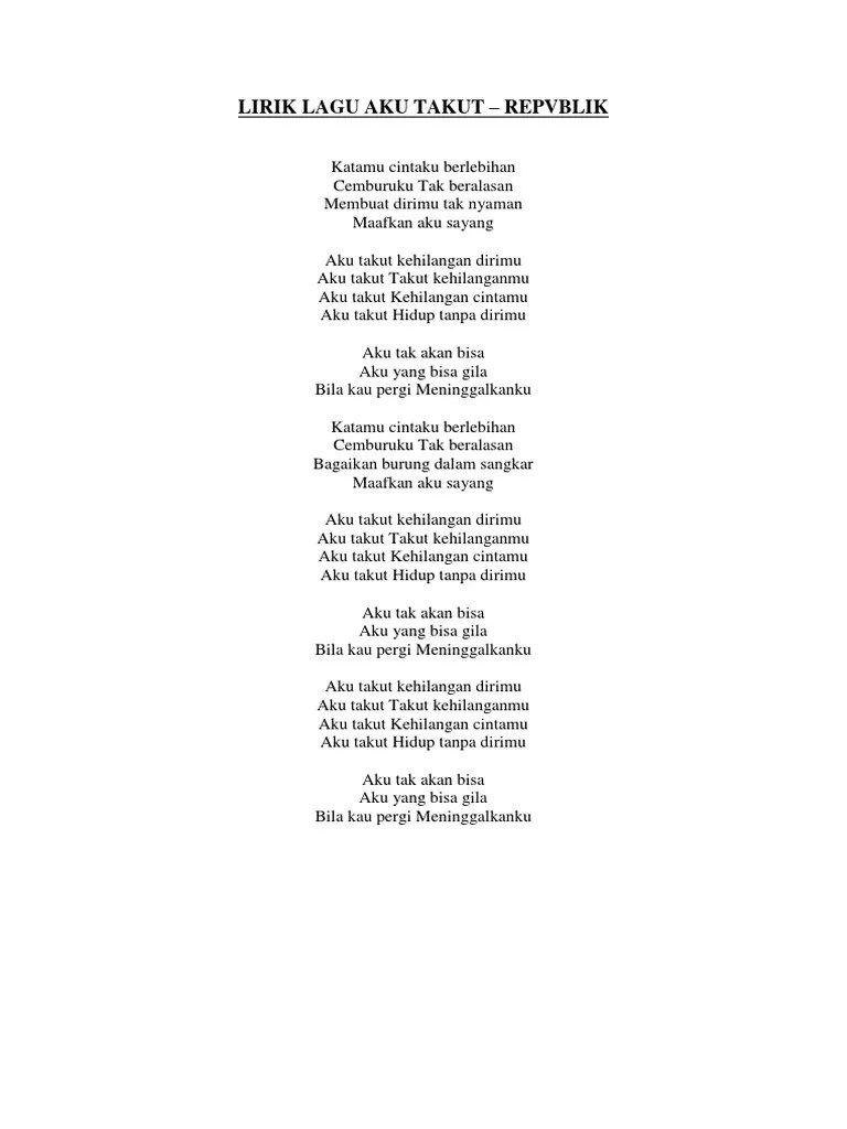 Lirik Lagu Aku Takut | PDF