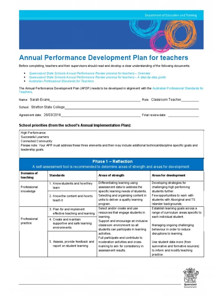 Annual Performance Development Plan For Teachers PDF Teachers