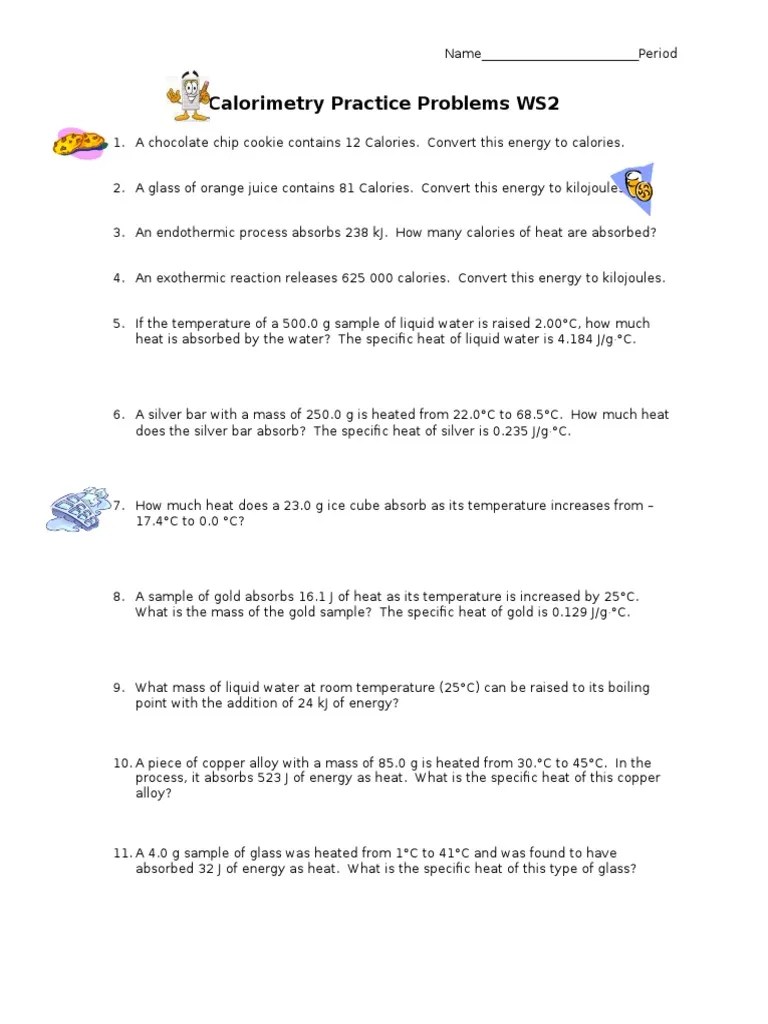 Calorimetry_Practice_Problems_WS2.doc | Calorie | Heat | Free 30-day