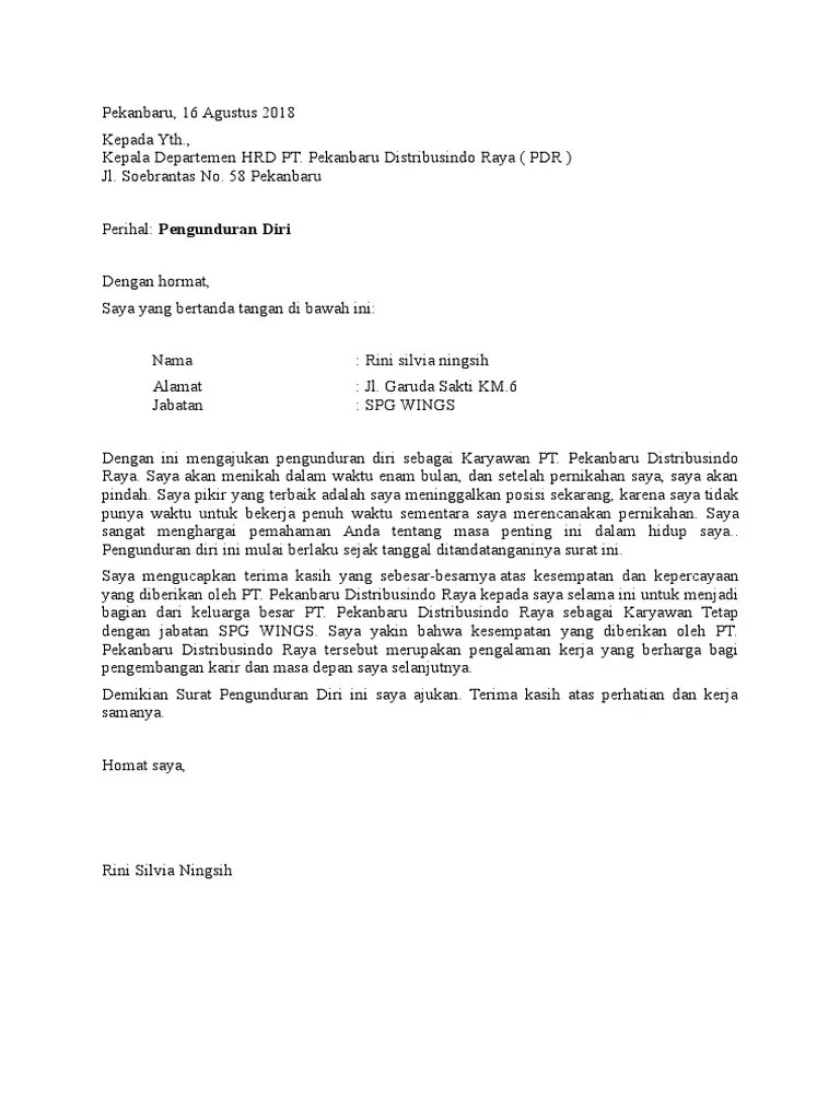 Contoh Surat Pengunduran Diri Sebagai Spg - Contoh Surat Terbaru Gratis