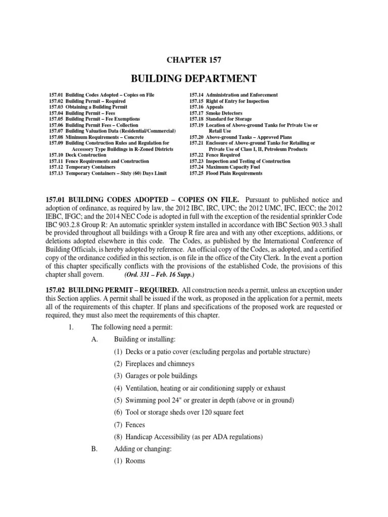 Building Department 157.01 BUILDING CODES ADOPTED COPIES ON FILE