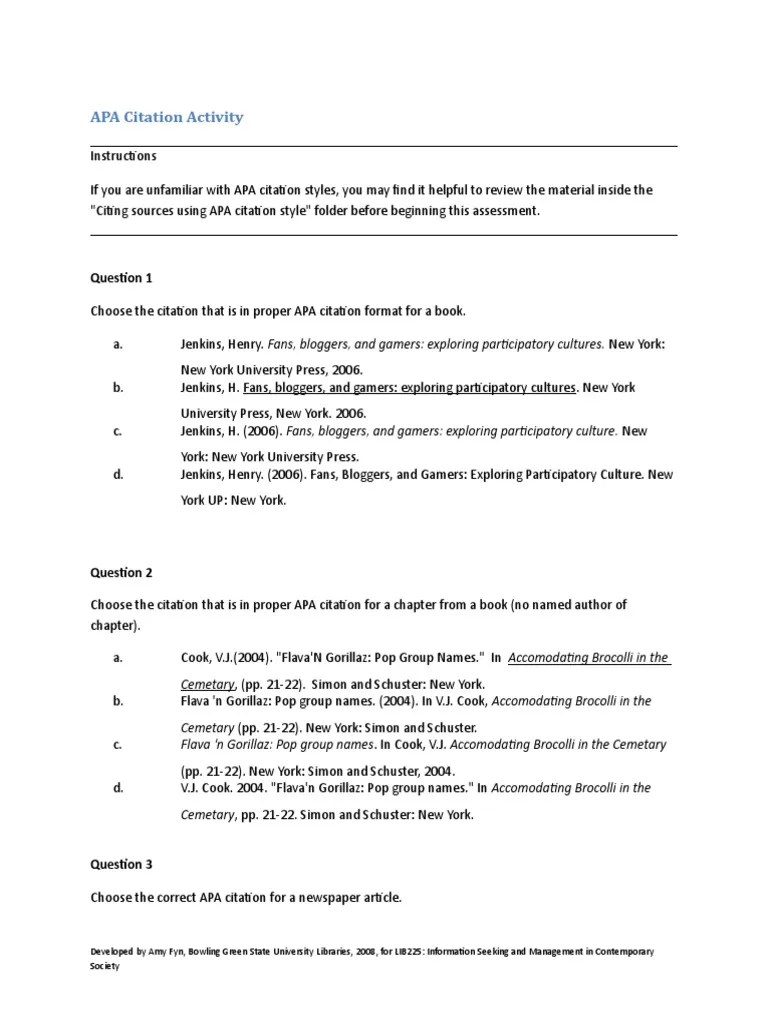 APA Citation Activity.doc | Citation | Information Science