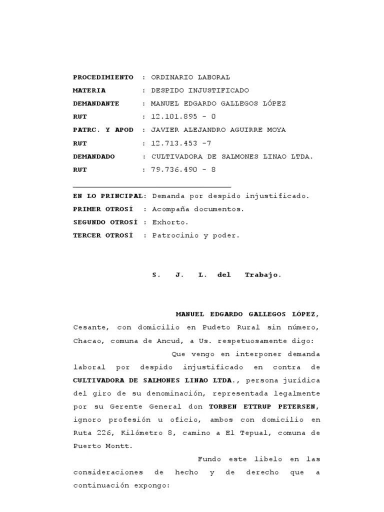 Demanda Laboral. Despido Injustificado I