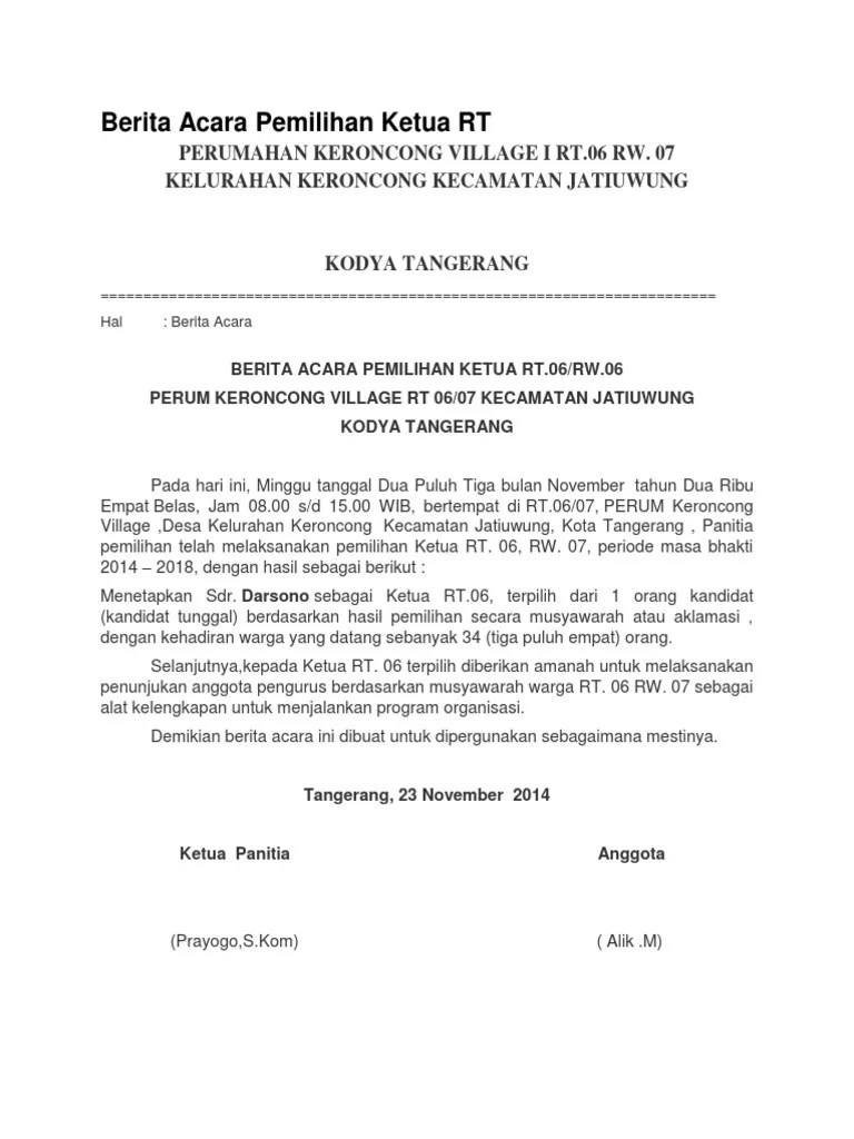 Surat pemberitahuan merupakan salah satu sarana. Berita Acara Pemilihan Ketua Rt