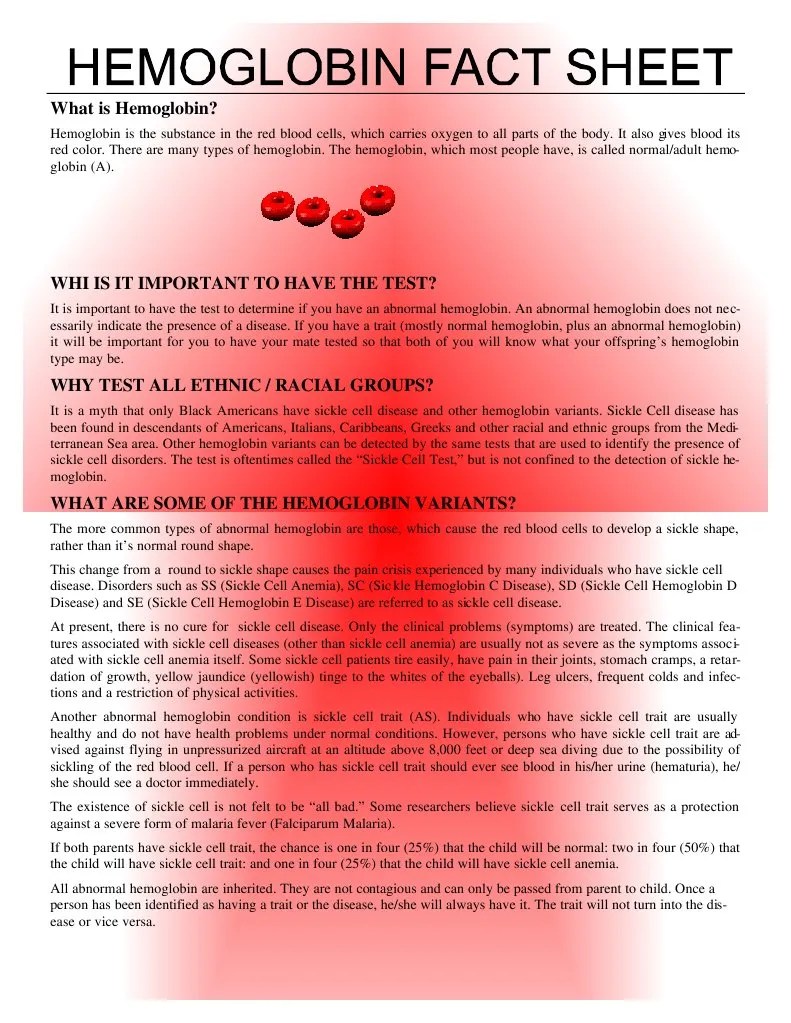 HEMOGLOBIN FACT SHEET.pdf Hemoglobin Anemia