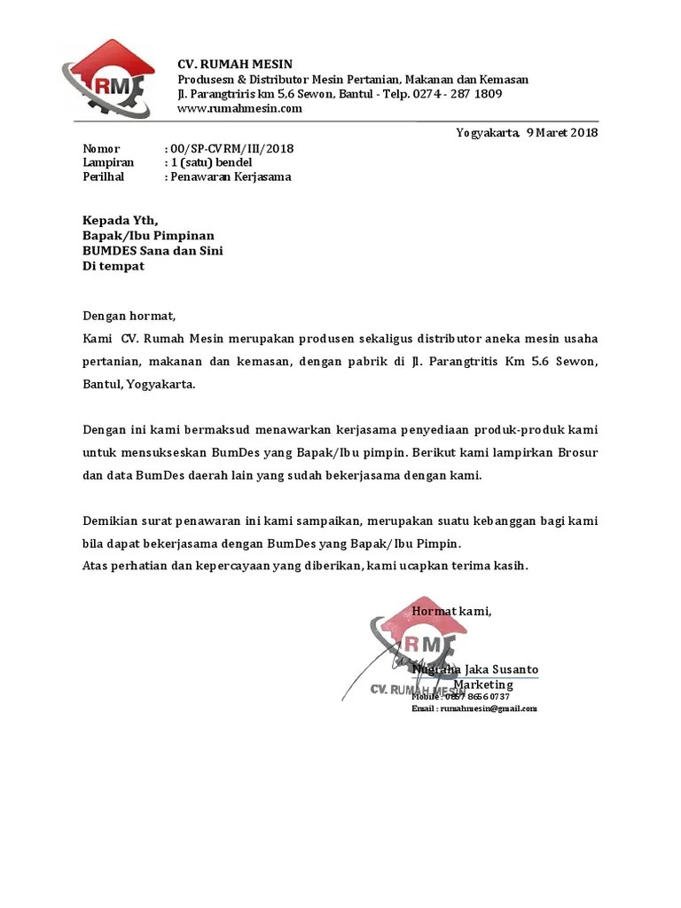 Contoh Surat Penawaran Produk Kue Singkat