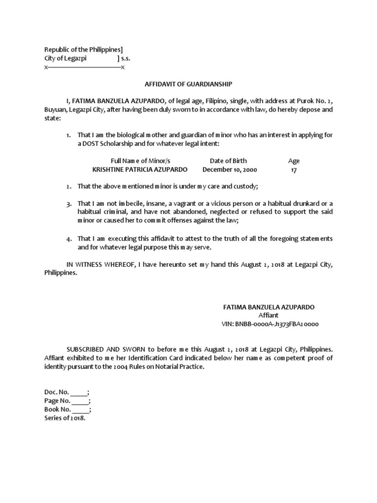 Affidavit of Guardianship