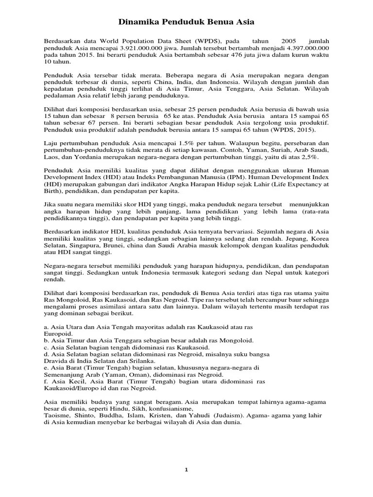 Dinamika Penduduk Benua Asia | PDF