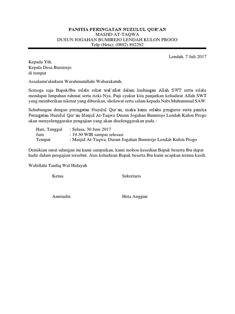 Surat Undangan Pengajian | Pdf