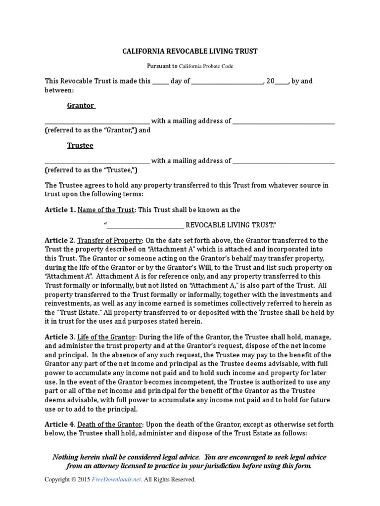 California Revocable Living Trust Trust Law Trustee