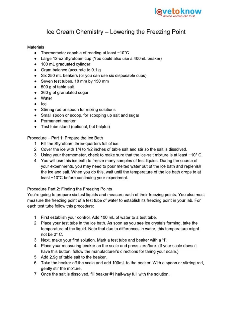 1649 Ice Cream Chemistry Lowering The Freezing Point PDF PDF