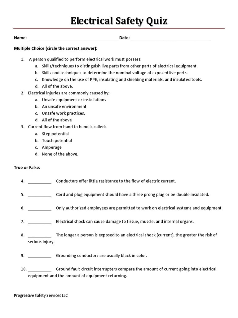 Electrical Safety Quiz PSS PDF