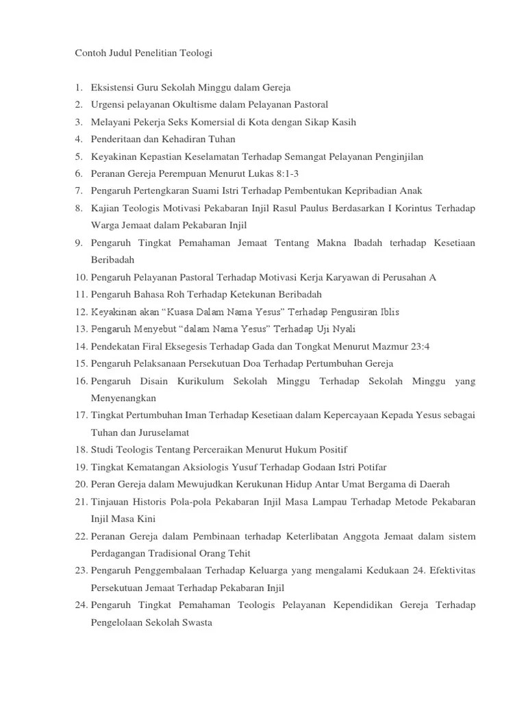 Contoh Judul Penelitian Teologi | Pdf