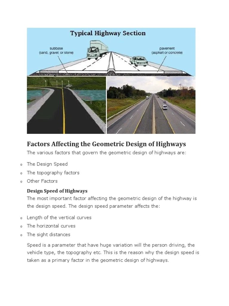Factors Affecting The Geometric Design of Highways PDF Highway