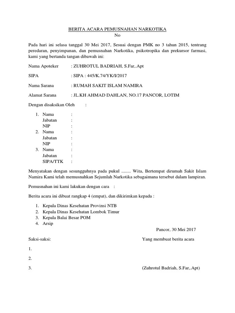 Berita Acara Pemusnahan Resep Dan Barang