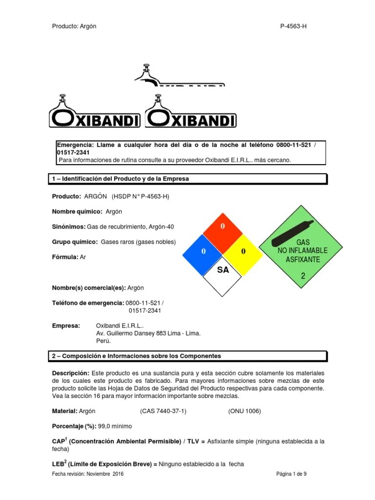 MSDS de ARgon Soldadura Construcción
