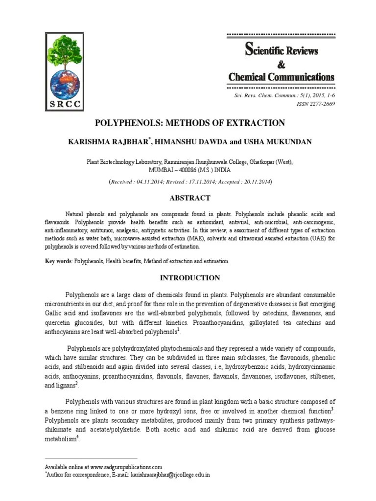 Polyphenols Methods of Extraction PDF Polyphenol Chromatography