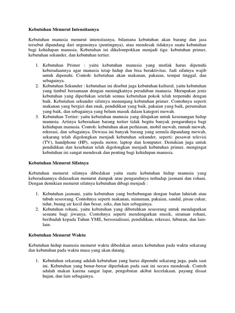 Kebutuhan Menurut Intensitasnya | PDF