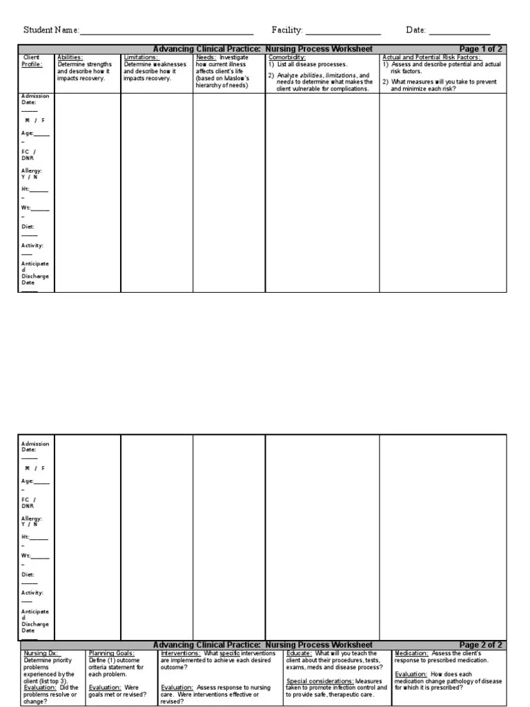 ADN Student Advancing Clinical Practice Worksheet