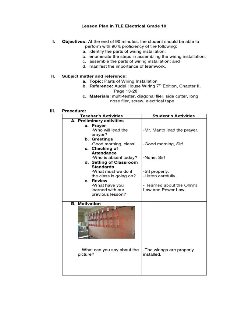 Detailed Lesson Plan in TLE Electricity PDF Lesson Plan