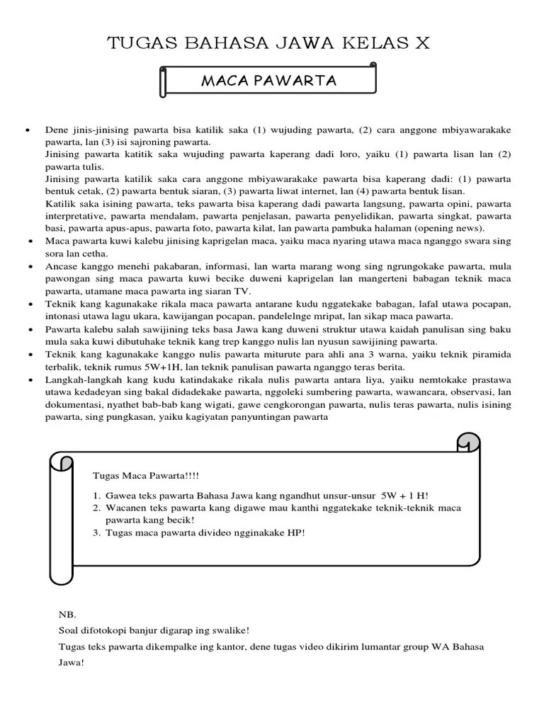 Pawarta Bahasa Jawa 5w 1h – Lektur Indo