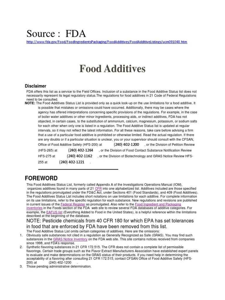 Source FDA Food Additives Food And Drug Administration Fruit