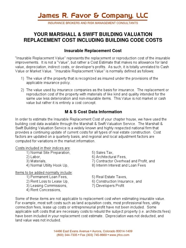 Marshall & Swift Brochure PDF Real Estate Appraisal Underwriting
