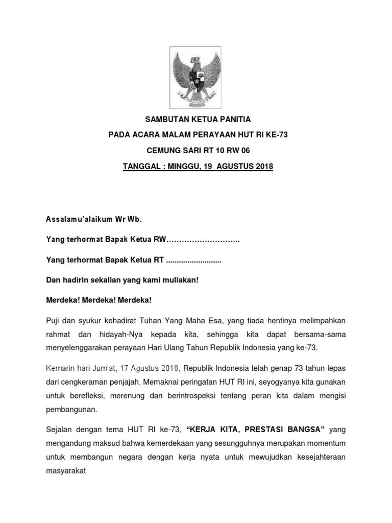 Contoh Sambutan Ketua Panitia 17 Agustus Berbagai Contoh