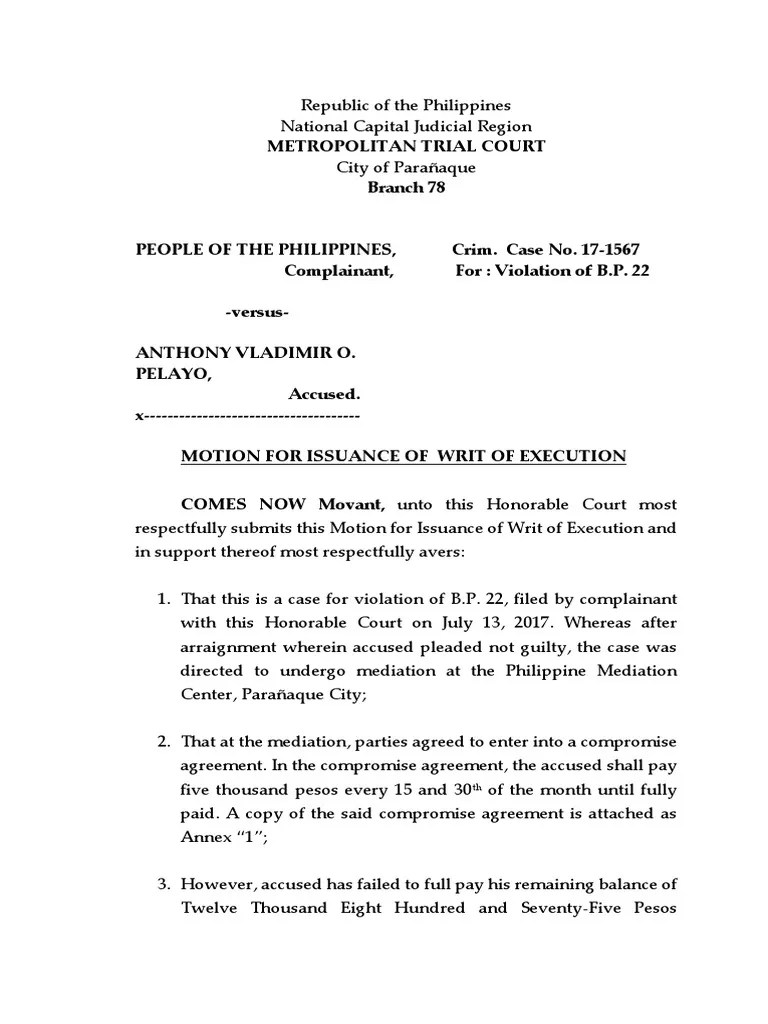 Hsu Motion For Issuance of Writ of Execution PDF Writ