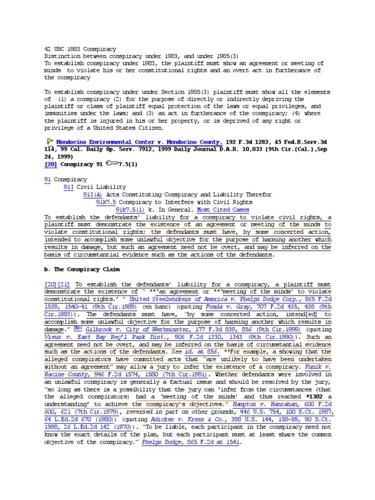 42 Usc 1983 Conspiracy Authorities Conspiracy (Civil) Racketeer