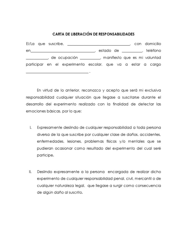 Carta de Liberación de Responsabilidades