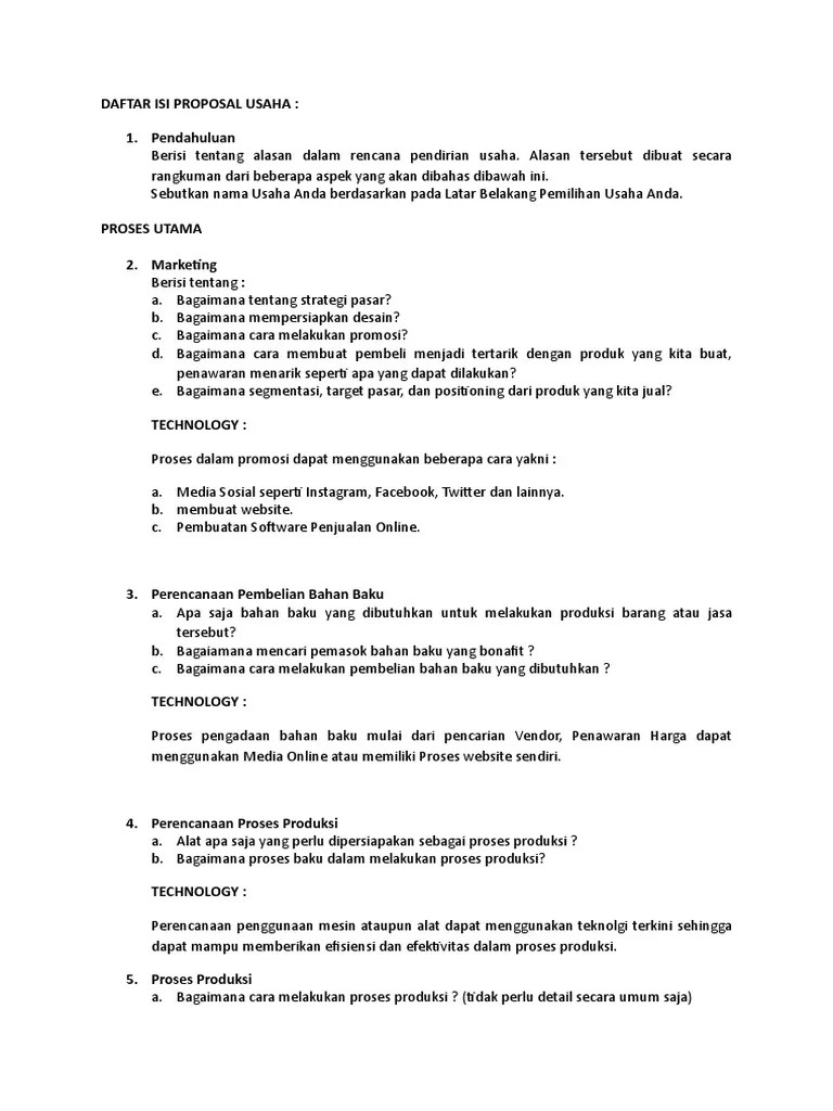 Daftar Isi Proposal Usaha Revisi 2 | PDF