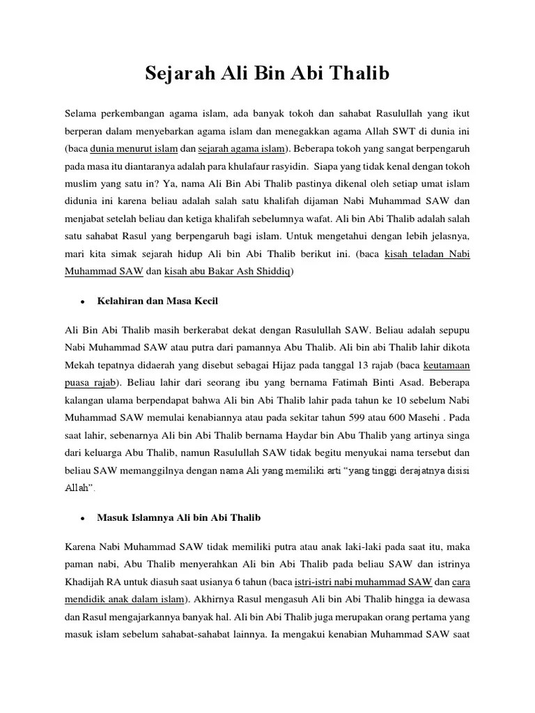 Sejarah Ali Bin Abi Thalib | PDF