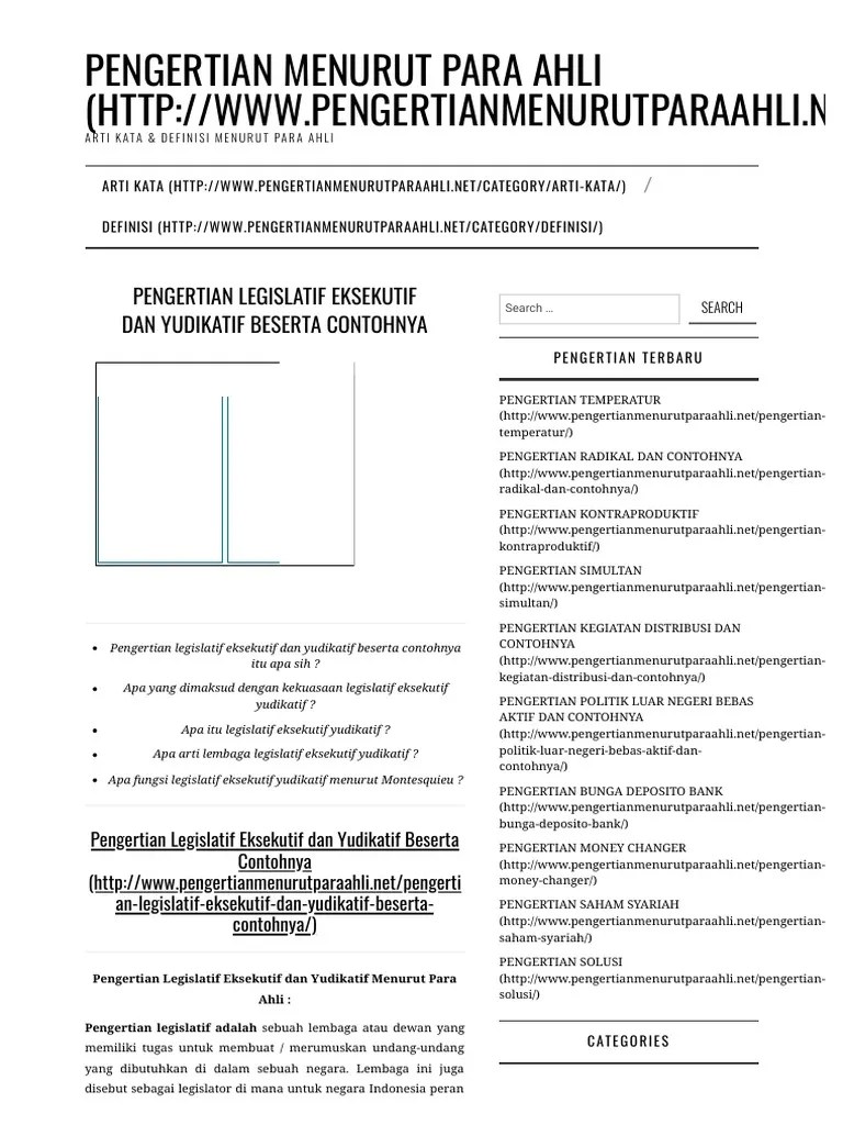 Pengertian Legislatif Eksekutif Dan Yudikatif Beserta Contohnya -  Pengertian Menurut para Ahli | PDF