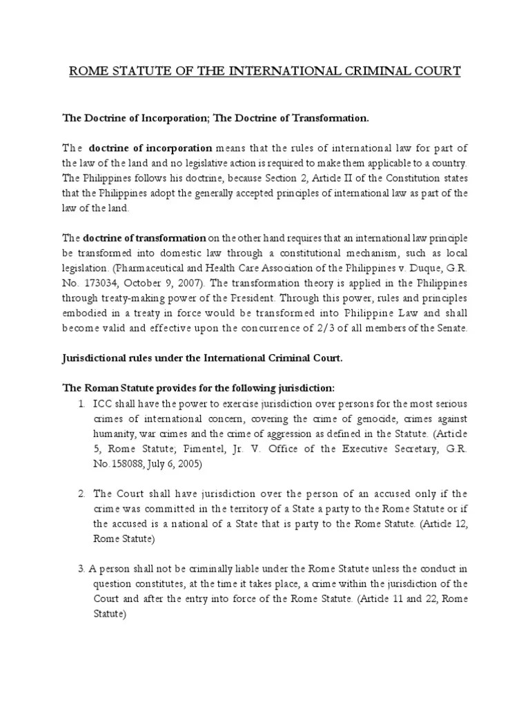 Rome Statute Crimes Against Humanity International Criminal Court