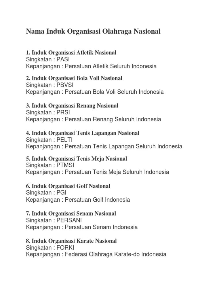 Tuliskan Nama Induk Organisasi Senam Nasional Dan Internasional