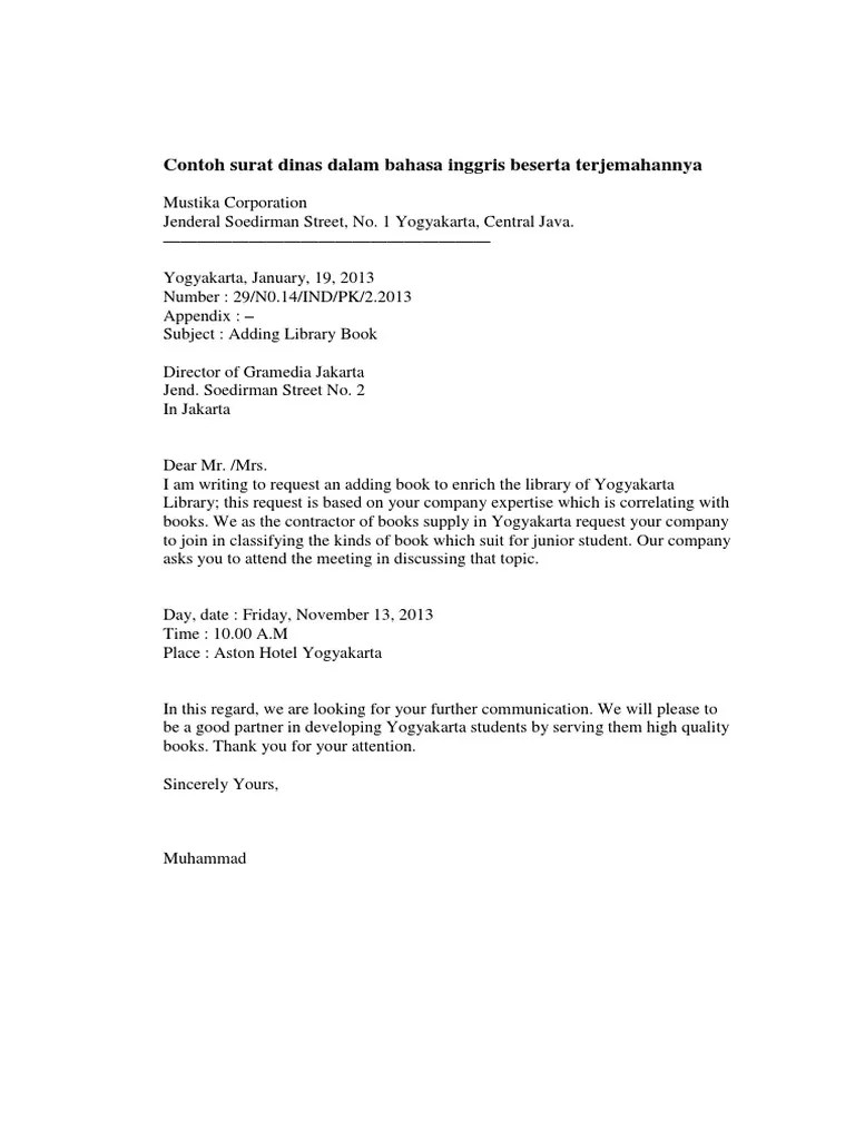 Contoh Surat Resmi Perusahaan Dalam Bahasa Inggris - Nusagates