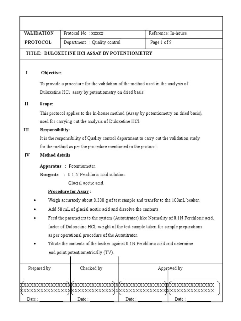 Assay by Titration Validation ProtocolModel PDF Assay Titration